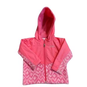💚 Columbia Kids Bright Pink Patterned Hoodie Jacket Zipper Fleece 12-18 Months